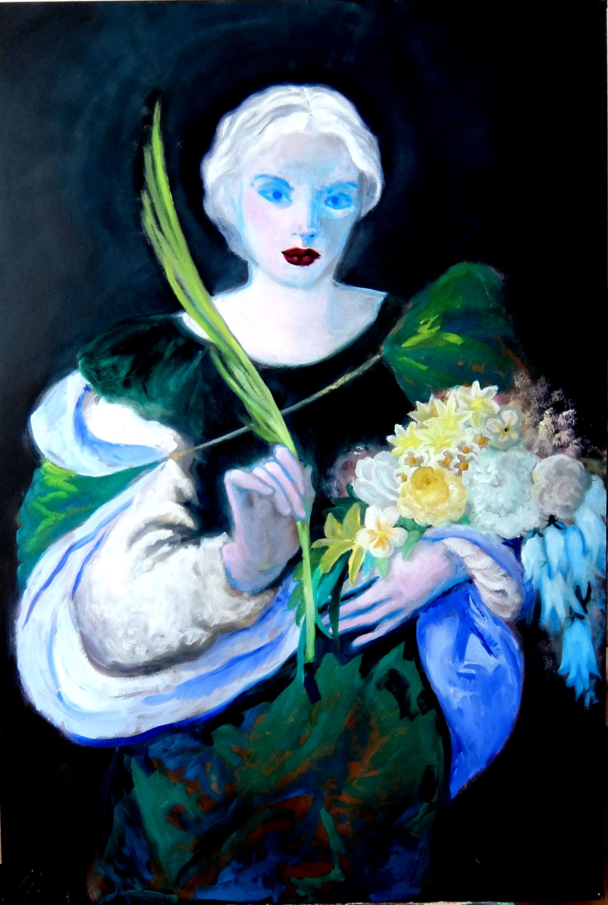 HeiligemitBlumenbouquet